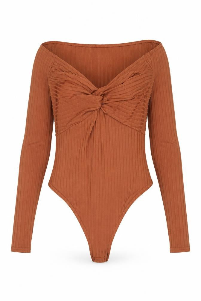 Womens UK Size 10 Boohoo One-Piece Brown Bodysuit