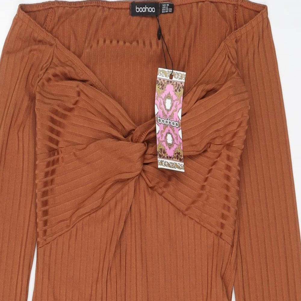 Boohoo Womens Brown Polyester Bodysuit One-Piece Size 10 Snap