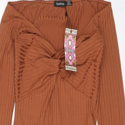 Boohoo Womens Brown Polyester Bodysuit One-Piece Size 10 Snap