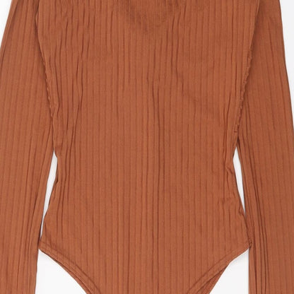 Boohoo Womens Brown Polyester Bodysuit One-Piece Size 10 Snap