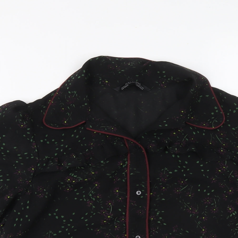 Womens UK Size M Zara Black Basic Button-Up