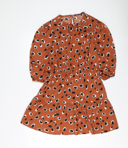 Influence Womens Brown Animal Print Polyester Skater Dress Size 12 Round Neck Pullover - Leopard pattern