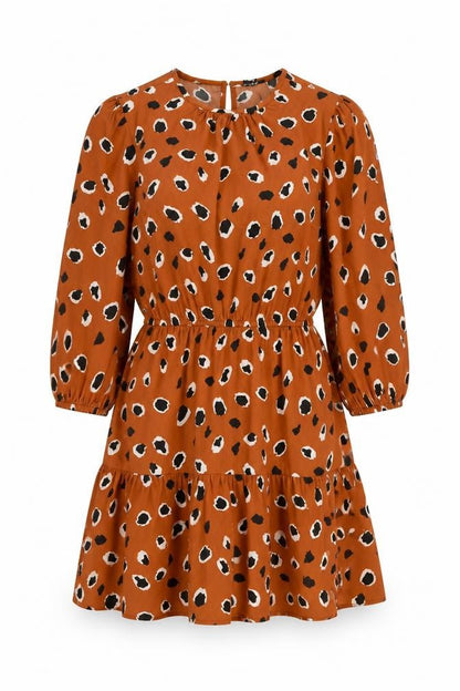 Influence Womens Brown Animal Print Polyester Skater Dress Size 12 Round Neck Pullover - Leopard pattern