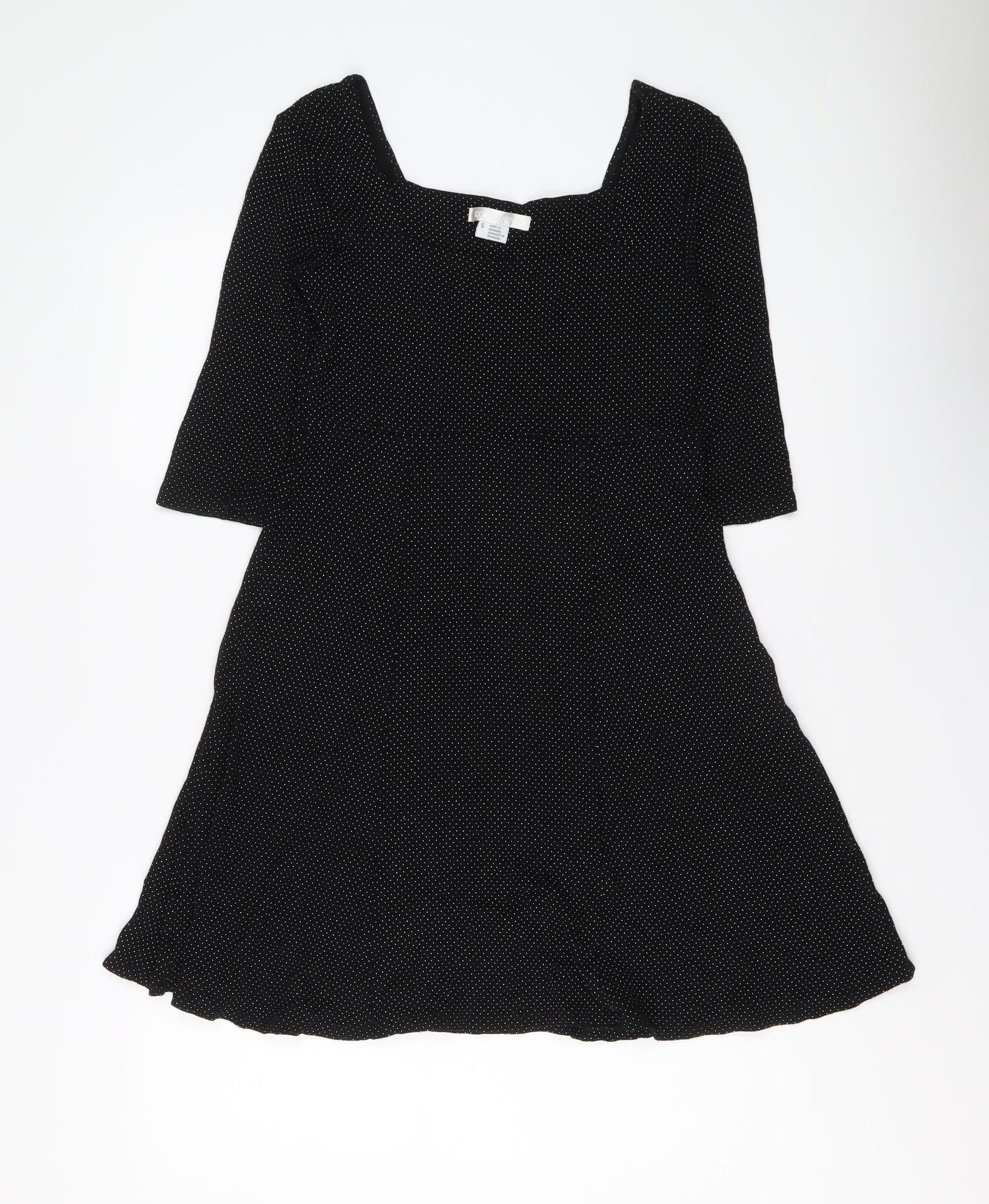 Cooperative Womens Black Polka Dot Viscose Trapeze & Swing Size S Round Neck Pullover