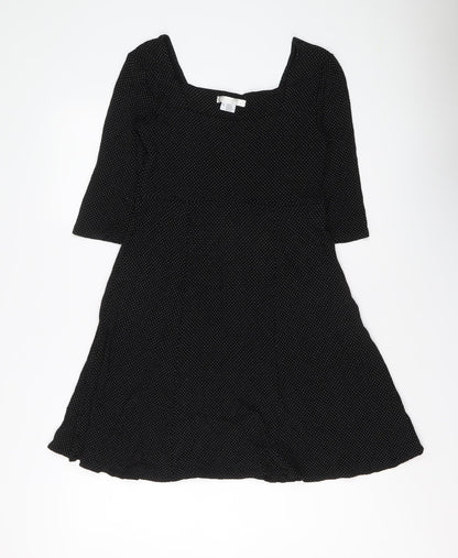 Cooperative Womens Black Polka Dot Viscose Trapeze & Swing Size S Round Neck Pullover