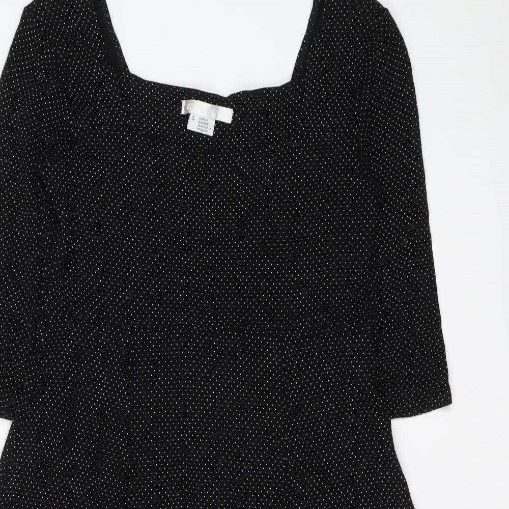 Cooperative Womens Black Polka Dot Viscose Trapeze & Swing Size S Round Neck Pullover