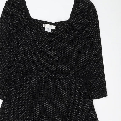 Cooperative Womens Black Polka Dot Viscose Trapeze & Swing Size S Round Neck Pullover