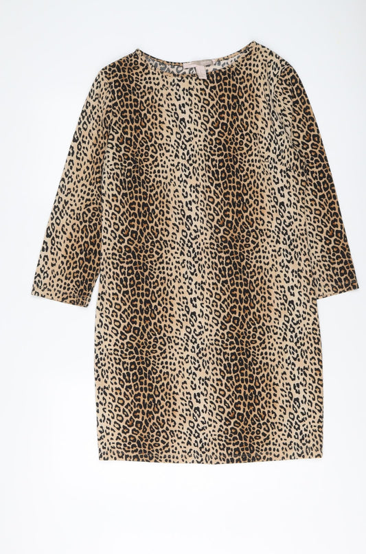 FOREVER 21 Womens Brown Animal Print Polyester A-Line Size XL Round Neck Pullover - Leopard pattern