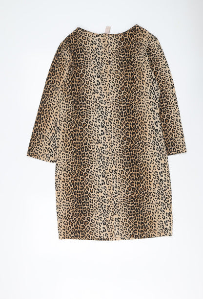 FOREVER 21 Womens Brown Animal Print Polyester A-Line Size XL Round Neck Pullover - Leopard pattern