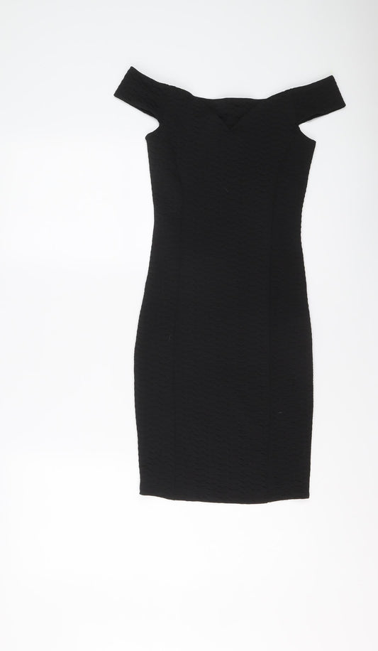 Miss Selfridge Womens Black Polyester Bodycon Size 6 Off the Shoulder Pullover