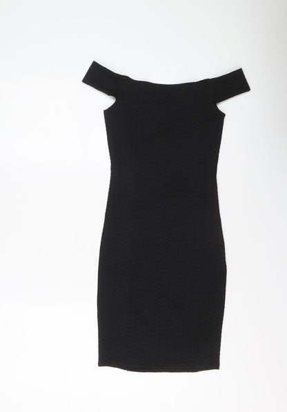 Miss Selfridge Womens Black Polyester Bodycon Size 6 Off the Shoulder Pullover
