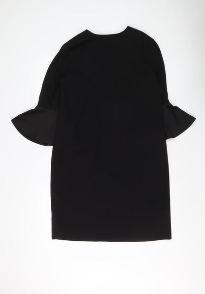 Marks and Spencer Womens Black Polyester A-Line Size 10 Round Neck Zip