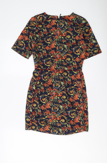 Missguided Womens Multicoloured Geometric Polyester A-Line Size 6 Round Neck Zip