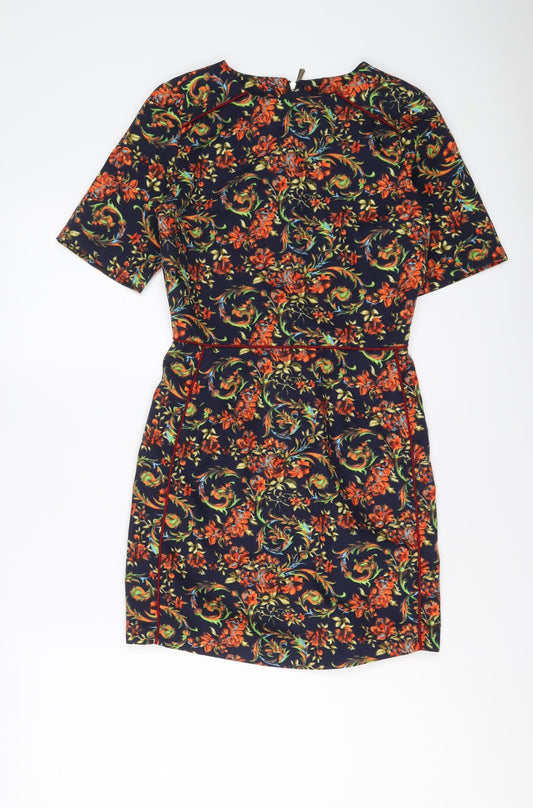 Missguided Womens Multicoloured Geometric Polyester A-Line Size 6 Round Neck Zip