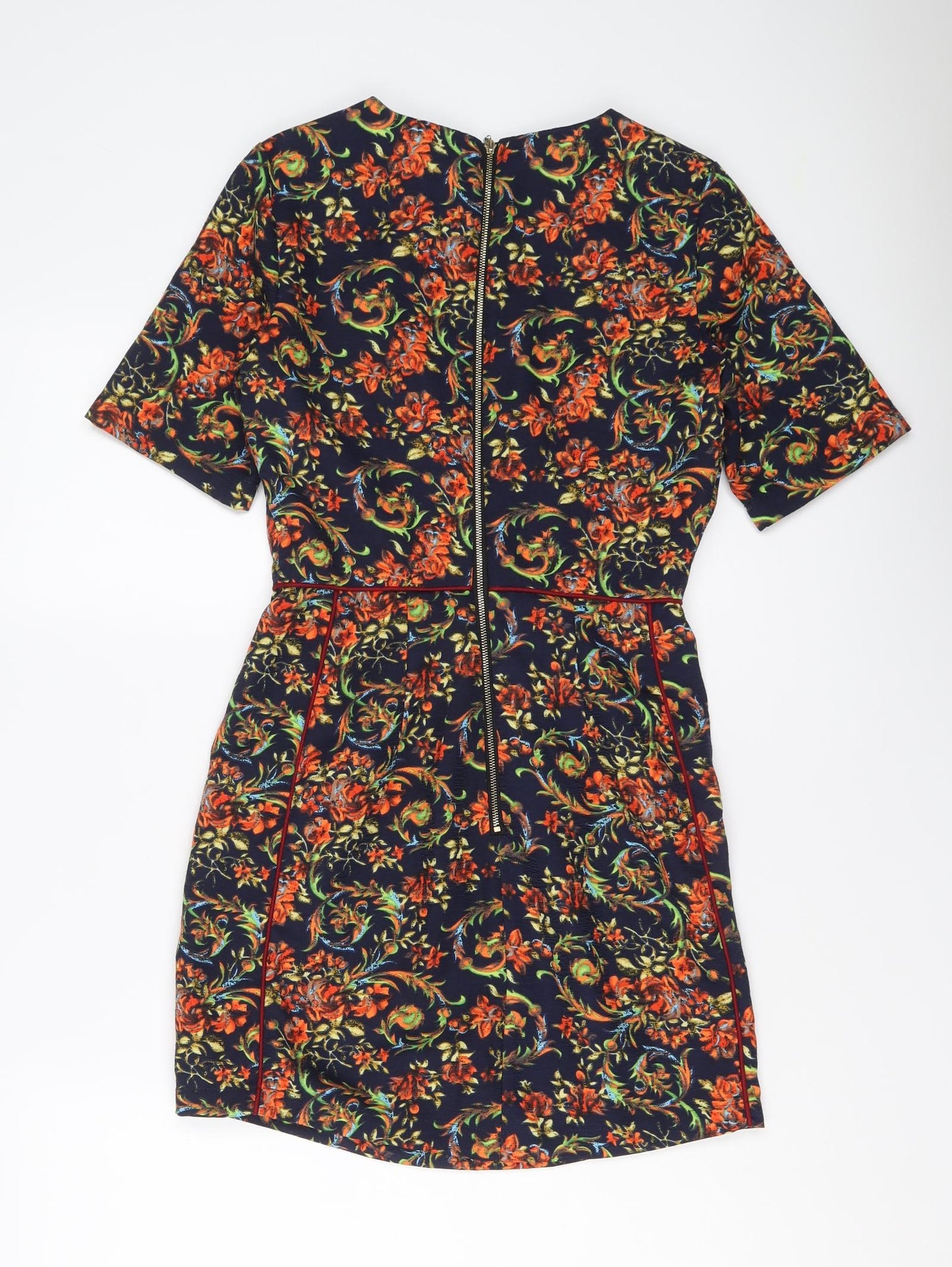 Missguided Womens Multicoloured Geometric Polyester A-Line Size 6 Round Neck Zip