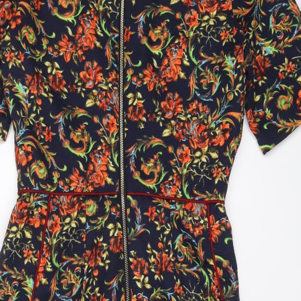 Missguided Womens Multicoloured Geometric Polyester A-Line Size 6 Round Neck Zip