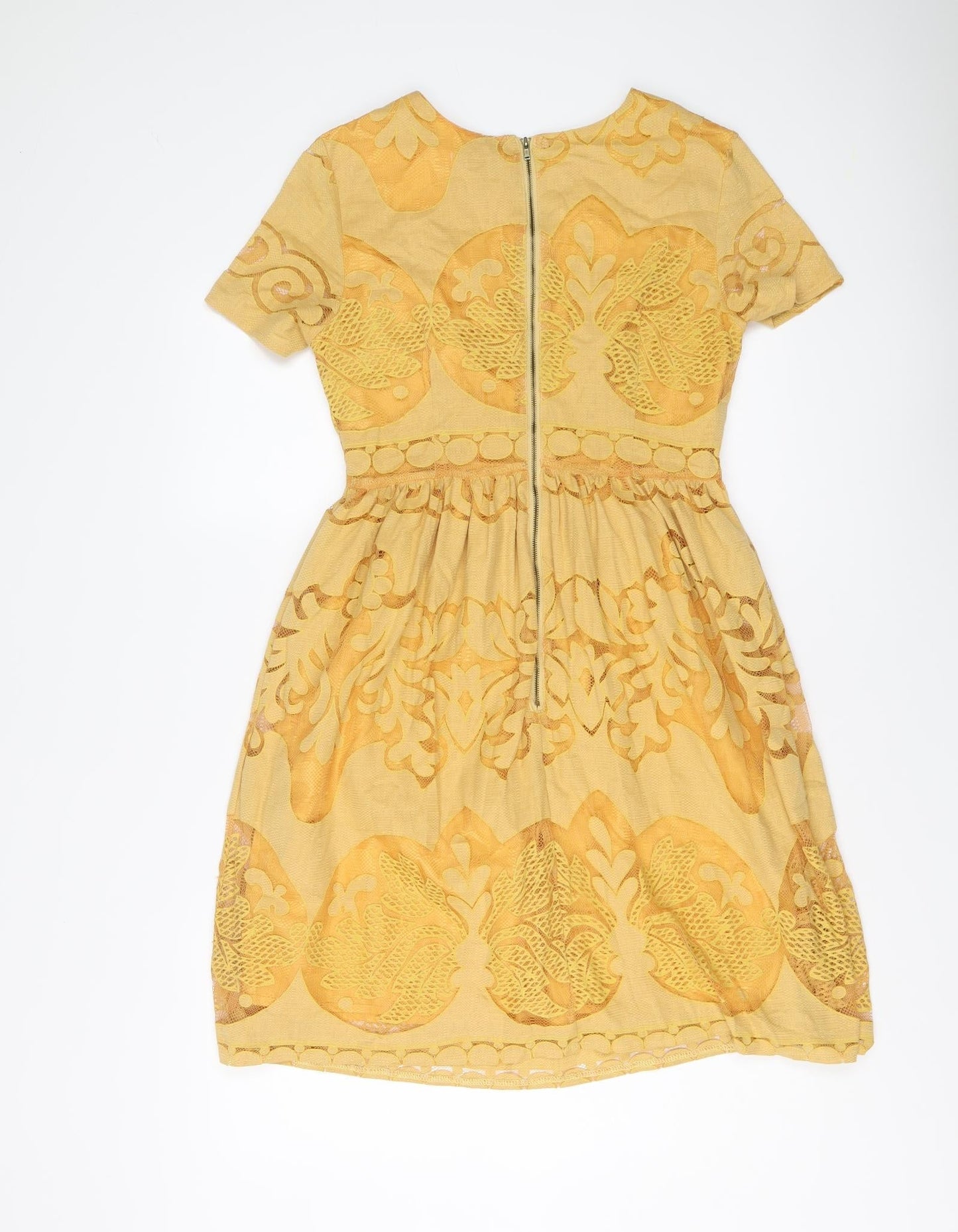Pepaloves Womens Yellow Geometric Cotton Sheath Size XS Round Neck Zip