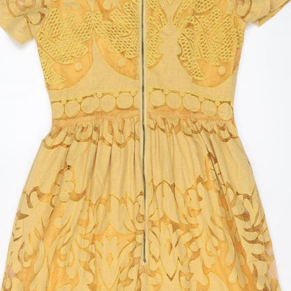 Pepaloves Womens Yellow Geometric Cotton Sheath Size XS Round Neck Zip