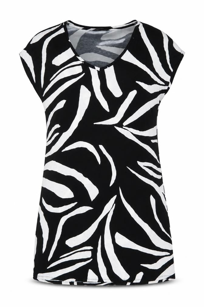 Marks and Spencer Womens Black Geometric Viscose A-Line Size 14 V-Neck Pullover