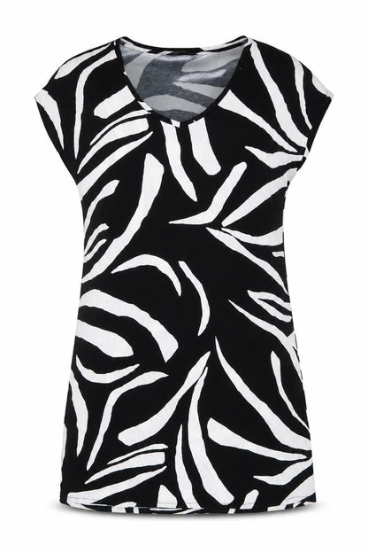 Marks and Spencer Womens Black Geometric Viscose A-Line Size 14 V-Neck Pullover