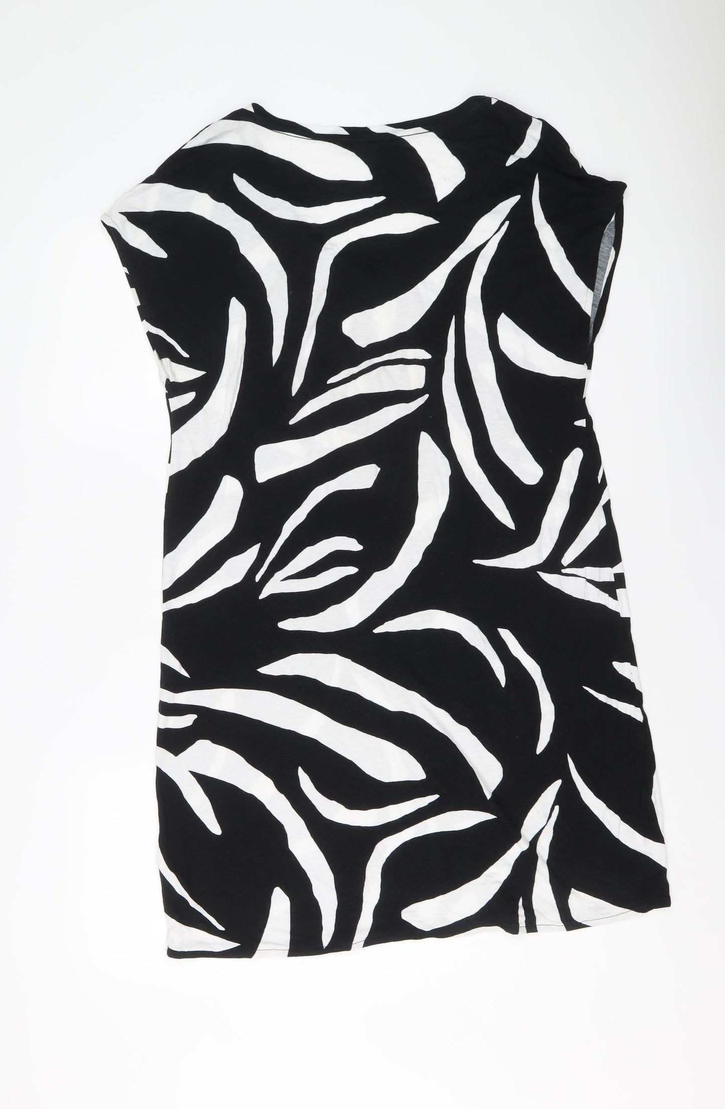 Marks and Spencer Womens Black Geometric Viscose A-Line Size 14 V-Neck Pullover