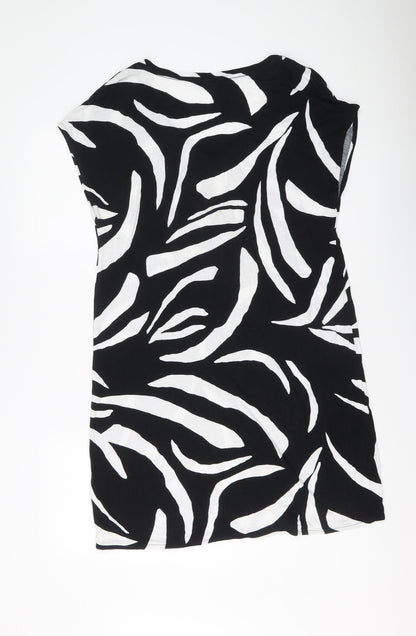 Marks and Spencer Womens Black Geometric Viscose A-Line Size 14 V-Neck Pullover