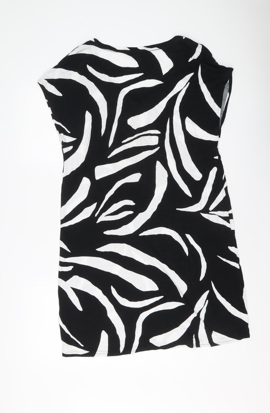 Marks and Spencer Womens Black Geometric Viscose A-Line Size 14 V-Neck Pullover