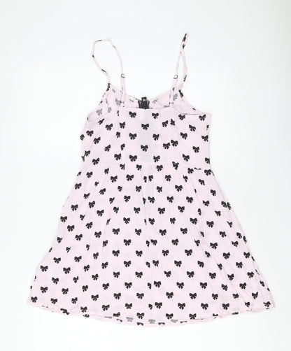H&M Womens Pink Geometric Viscose Slip Dress Size 10 Round Neck Zip - Bow pattern