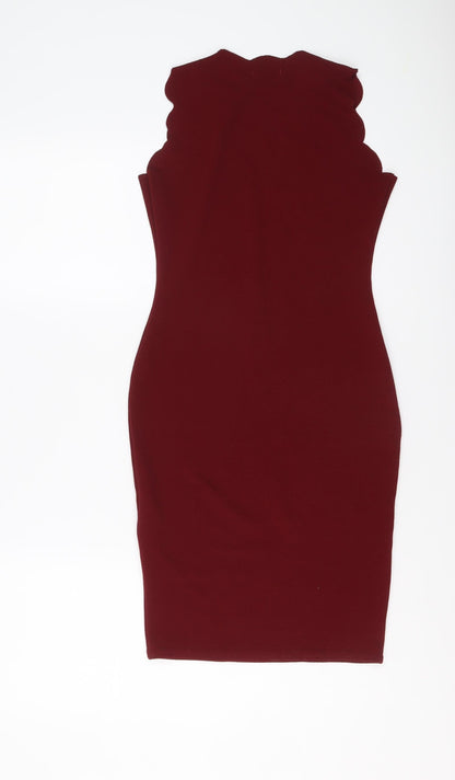 Boohoo Womens Red Polyester Bodycon Size 6 V-Neck Pullover