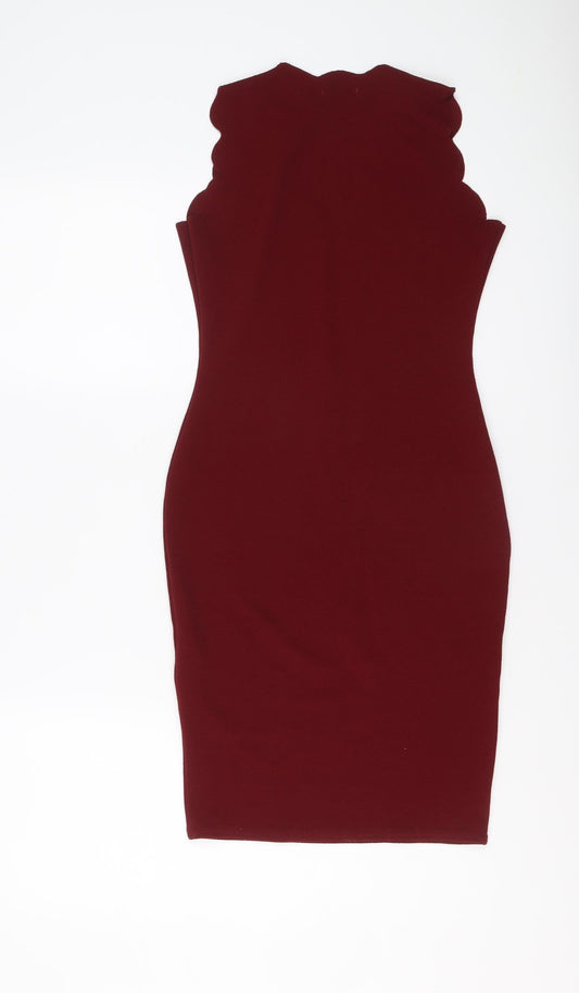 Boohoo Womens Red Polyester Bodycon Size 6 V-Neck Pullover