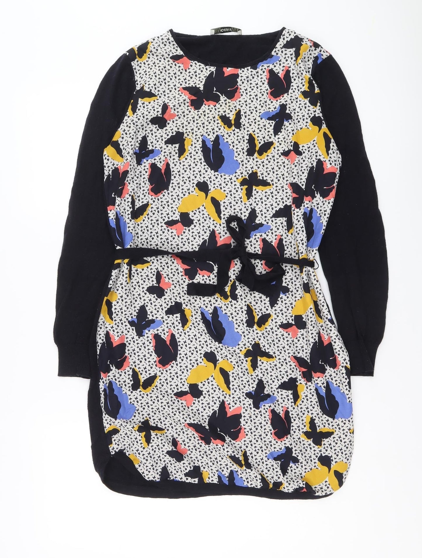 Oasis Womens Blue Geometric Cotton Mini Size S Round Neck Pullover - Butterfly Print