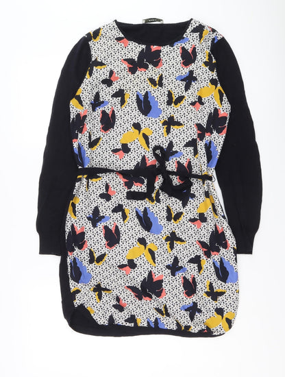 Oasis Womens Blue Geometric Cotton Mini Size S Round Neck Pullover - Butterfly Print