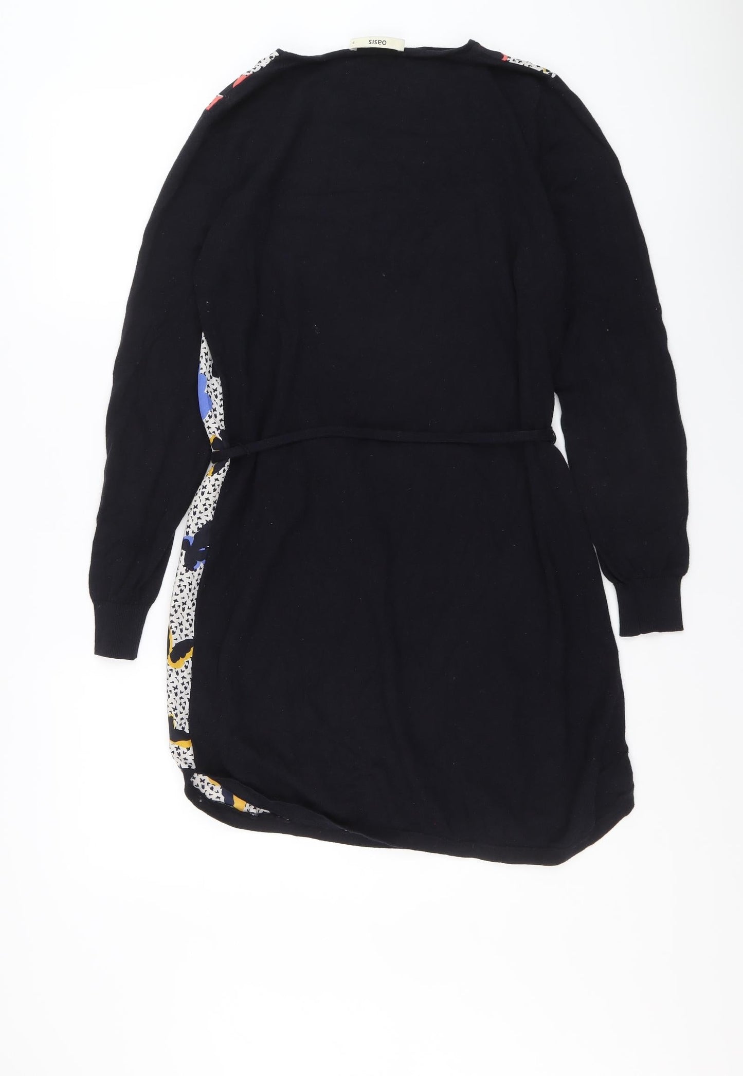 Oasis Womens Blue Geometric Cotton Mini Size S Round Neck Pullover - Butterfly Print