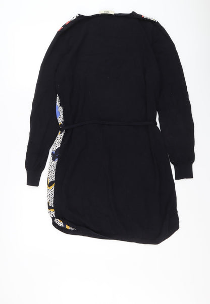 Oasis Womens Blue Geometric Cotton Mini Size S Round Neck Pullover - Butterfly Print