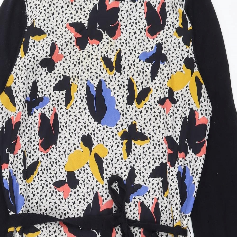 Oasis Womens Blue Geometric Cotton Mini Size S Round Neck Pullover - Butterfly Print