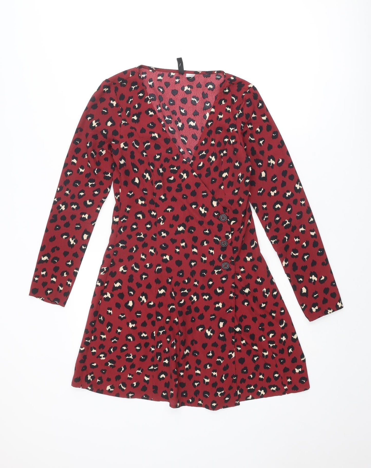Divided by H&M Womens Red Animal Print Polyester Wrap Dress Size 8 V-Neck Button