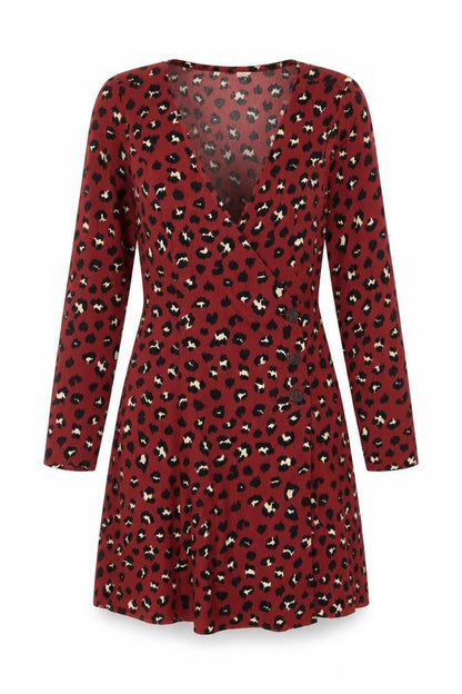 Divided by H&M Womens Red Animal Print Polyester Wrap Dress Size 8 V-Neck Button