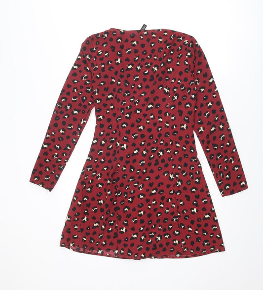 Divided by H&M Womens Red Animal Print Polyester Wrap Dress Size 8 V-Neck Button