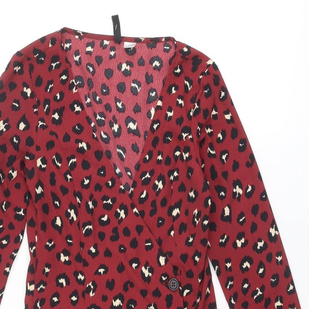 Divided by H&M Womens Red Animal Print Polyester Wrap Dress Size 8 V-Neck Button
