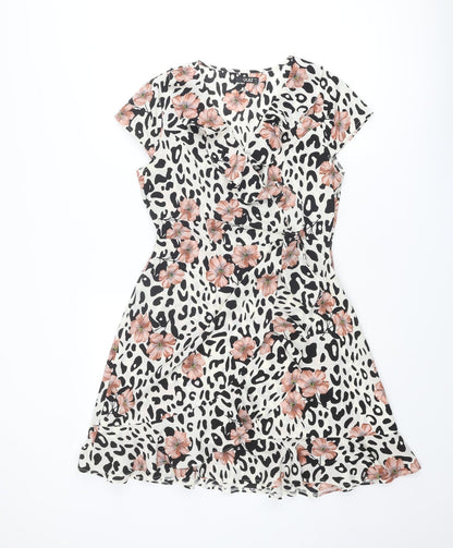 Quiz Womens Multicoloured Animal Print Polyester Fit & Flare Size 10 V-Neck Pullover - Floral