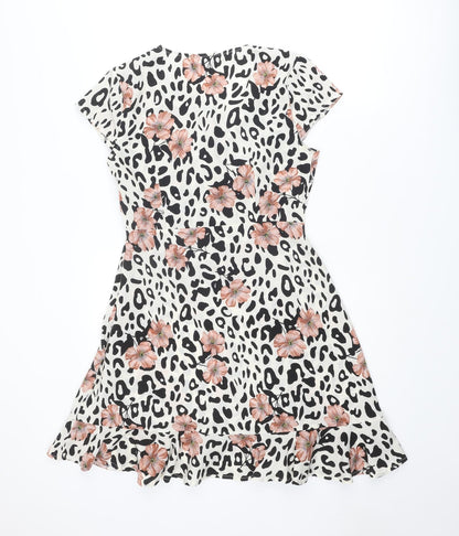 Quiz Womens Multicoloured Animal Print Polyester Fit & Flare Size 10 V-Neck Pullover - Floral
