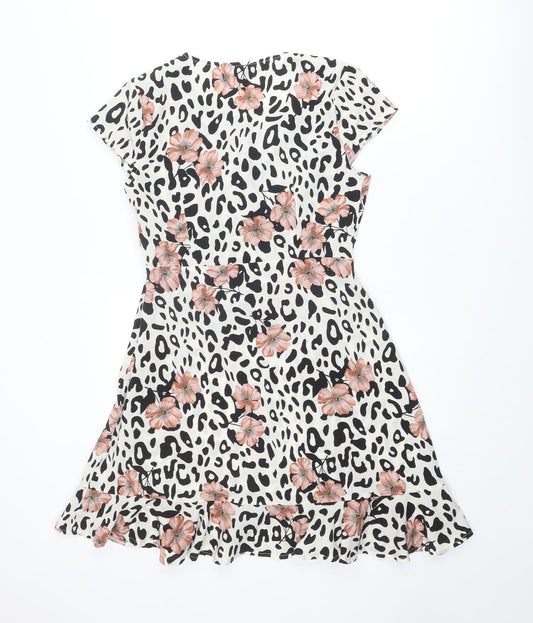Quiz Womens Multicoloured Animal Print Polyester Fit & Flare Size 10 V-Neck Pullover - Floral