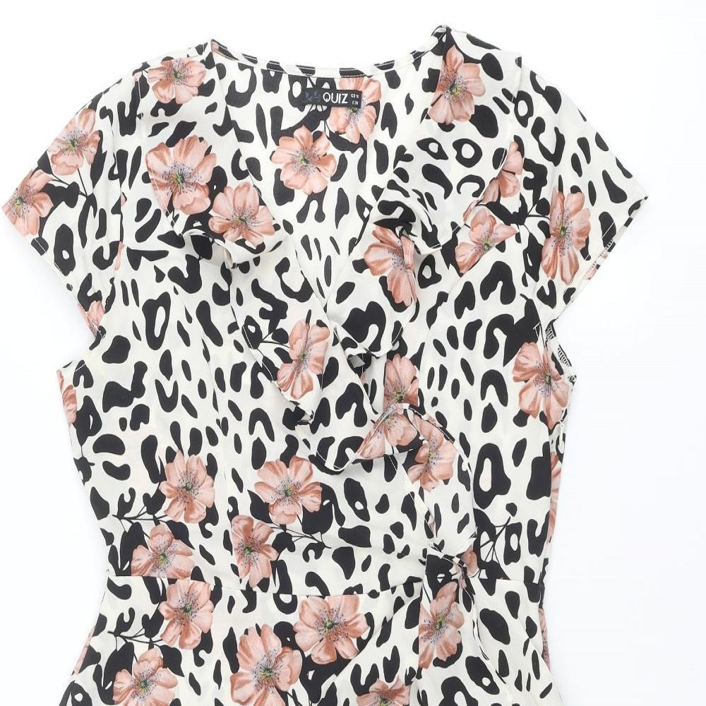 Quiz Womens Multicoloured Animal Print Polyester Fit & Flare Size 10 V-Neck Pullover - Floral