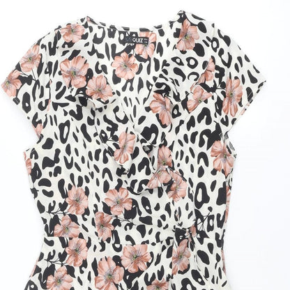Quiz Womens Multicoloured Animal Print Polyester Fit & Flare Size 10 V-Neck Pullover - Floral