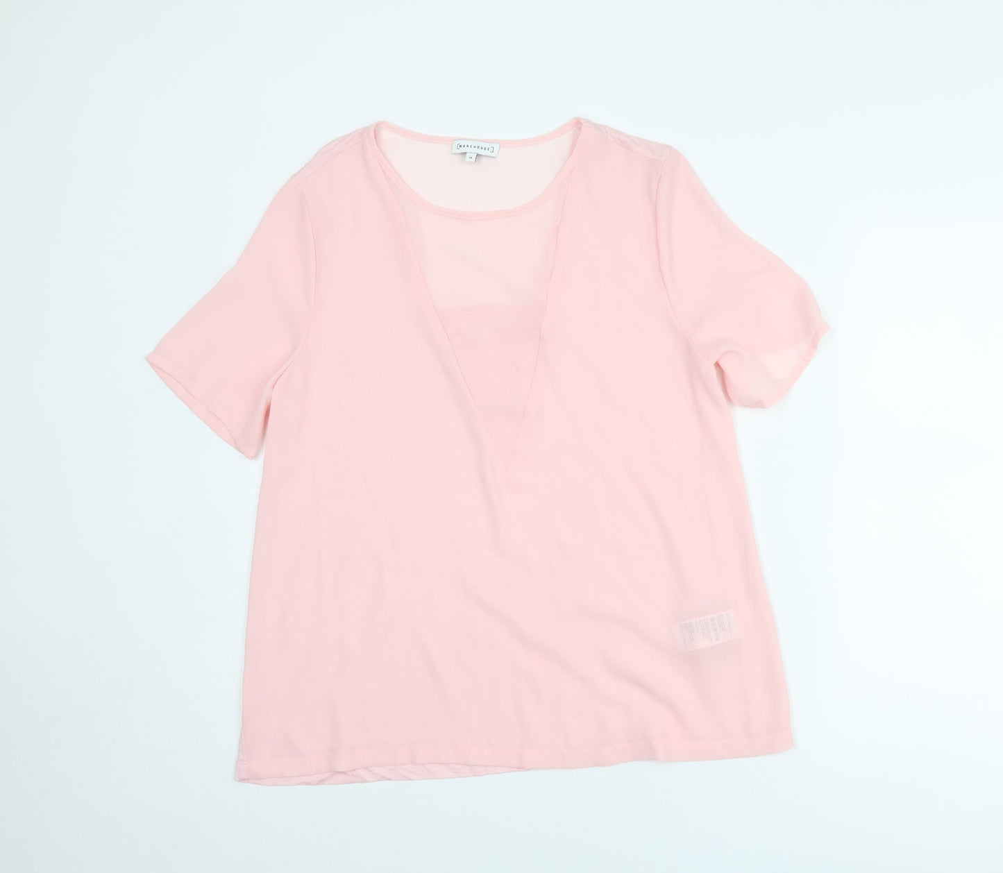 Womens UK Size 14 Warehouse Pink Basic T-Shirt