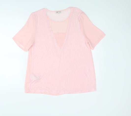 Womens UK Size 14 Warehouse Pink Basic T-Shirt