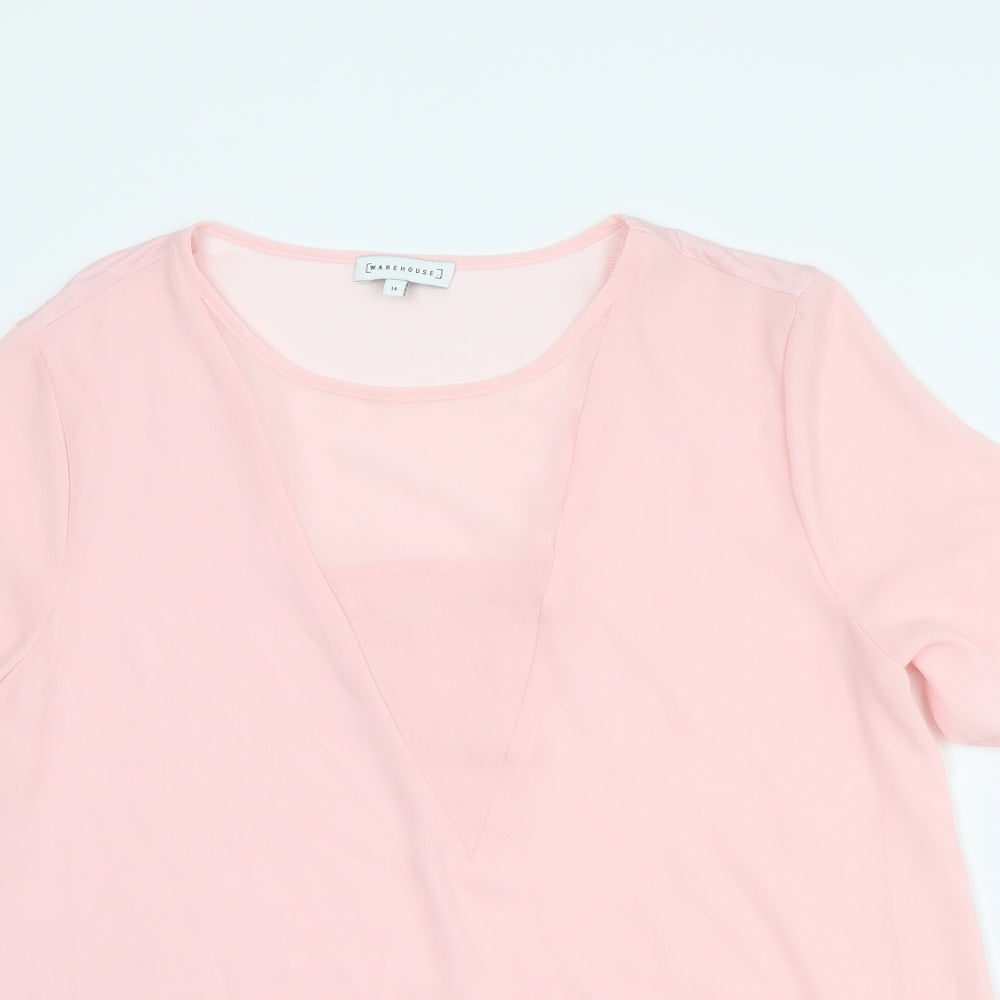 Womens UK Size 14 Warehouse Pink Basic T-Shirt