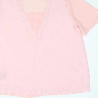 Womens UK Size 14 Warehouse Pink Basic T-Shirt