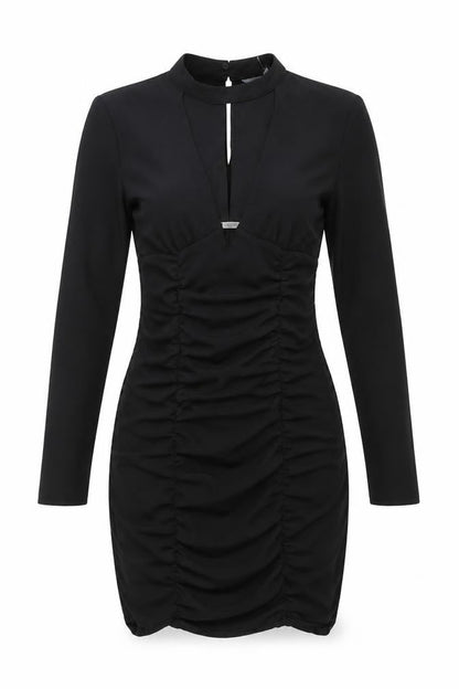 Zara Womens Black Polyester Bodycon Size S V-Neck Zip - Plunging Neckline