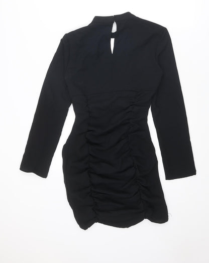 Zara Womens Black Polyester Bodycon Size S V-Neck Zip - Plunging Neckline